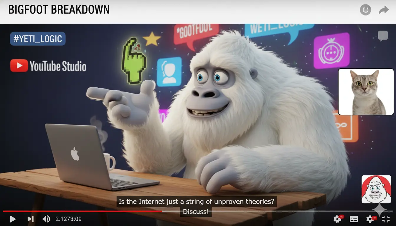 AI-generated satirical character delivering social commentary