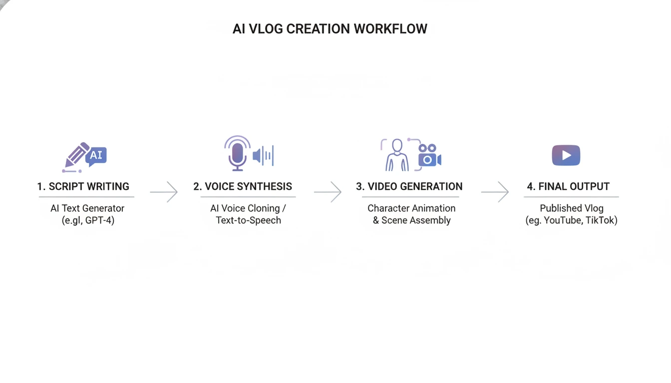 Workflow showing how AI vlogs are created from script to final video