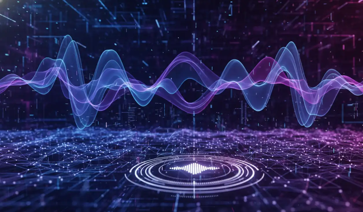 AI voice cloning technology visualization with sound waves