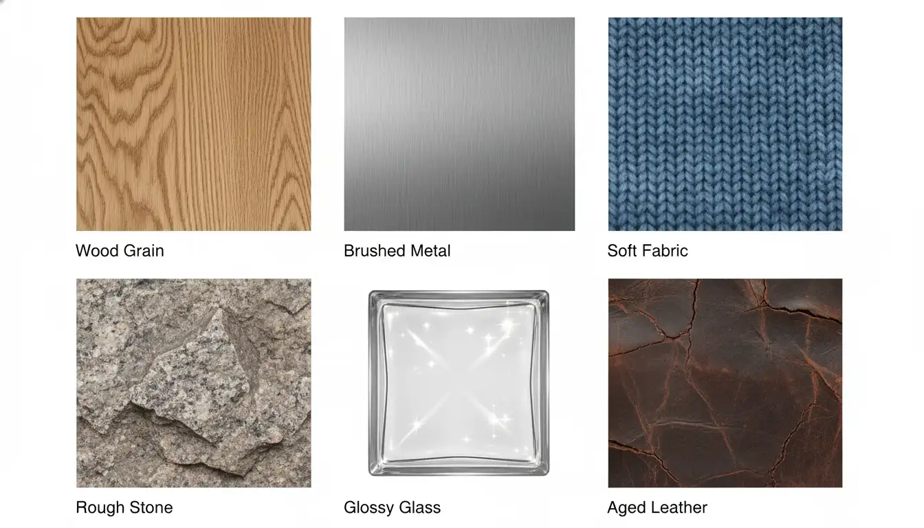 Comparison showing various textures and color schemes generated by AI from wood grain to metallic surfaces