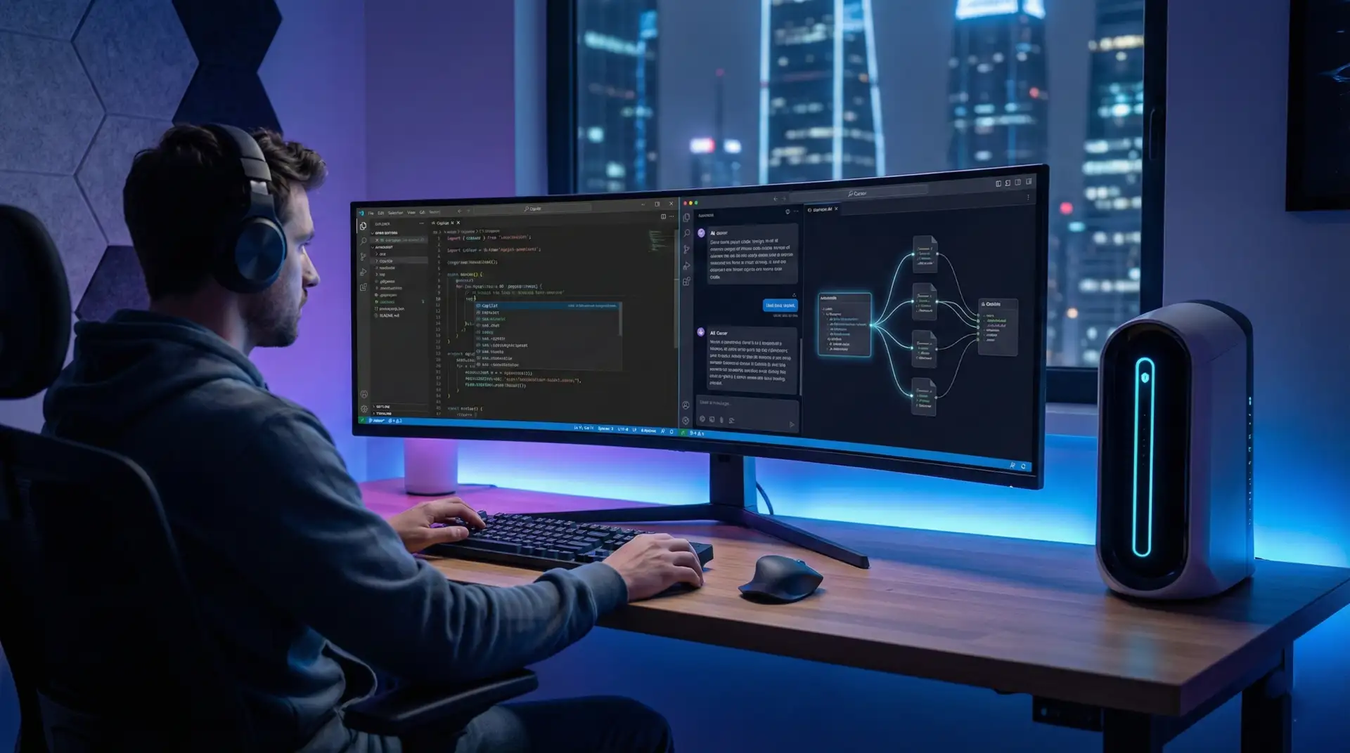Cursor AI vs VS Code Copilot comparison showing both IDE interfaces side by side