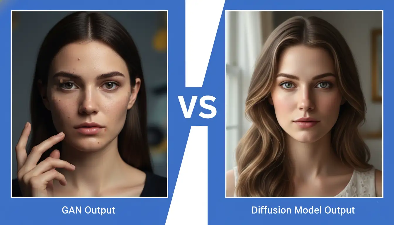 Side-by-side comparison showing quality differences between GAN and diffusion model generated images