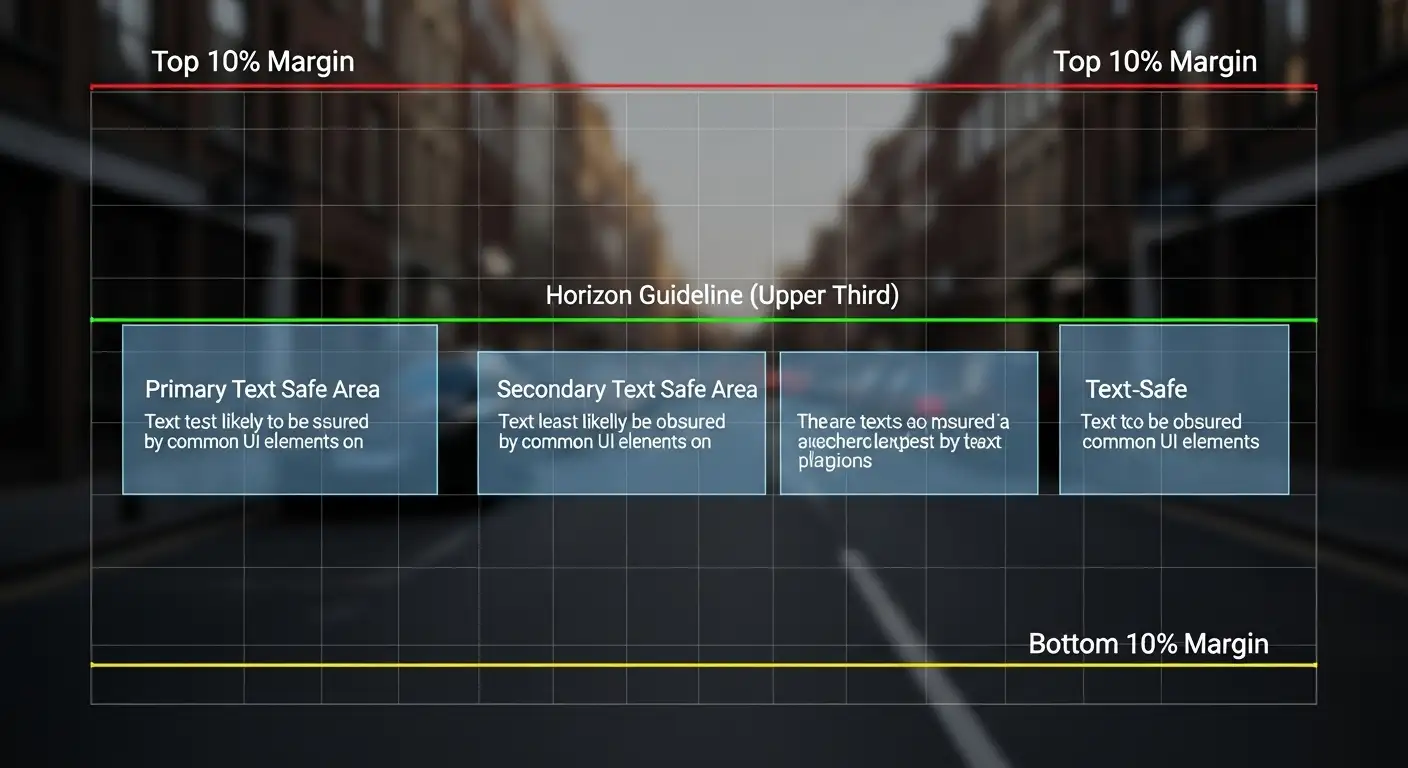 Safe zones and headline bars for vertical POV framing in crowded scenes