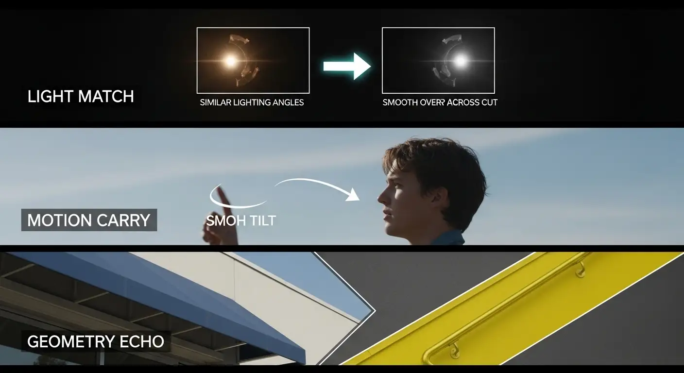 Light match, motion carry, and geometry echo examples across two frames