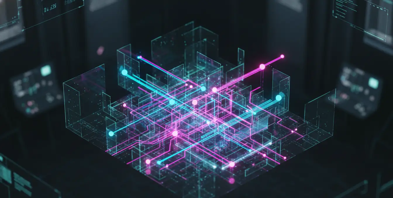 Visualization of transformer architecture with attention mechanisms and data flow pathways