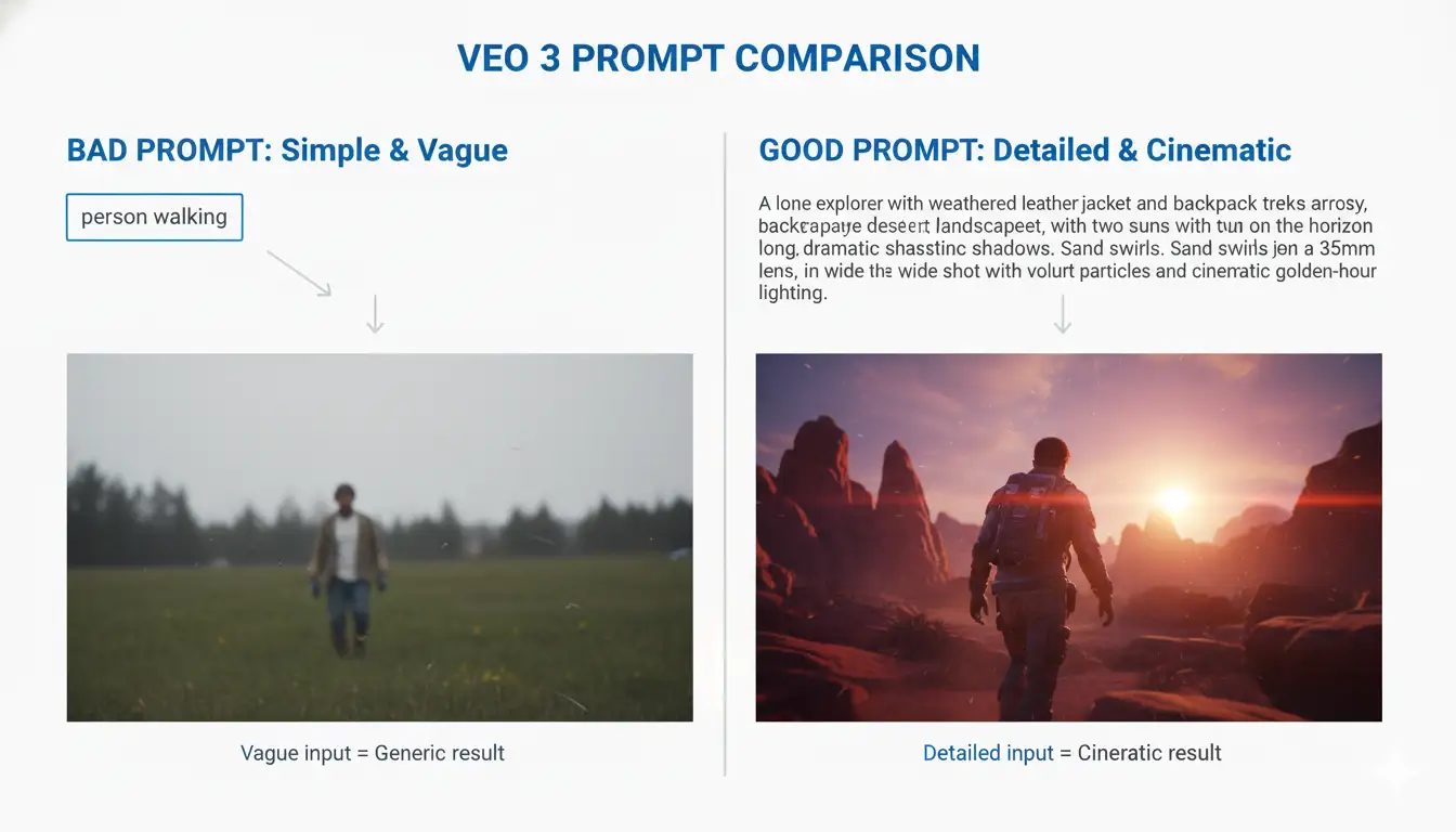 Examples of good versus bad prompts for Veo 3