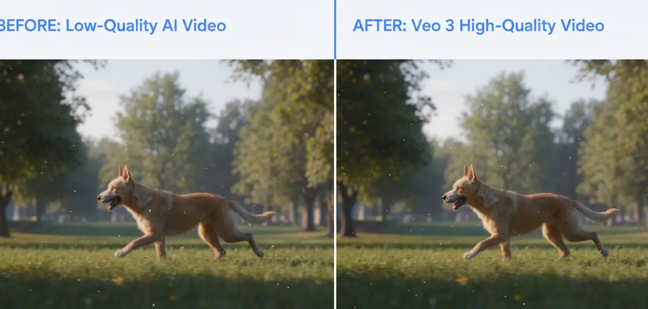 Comparison showing Veo 3 video quality versus traditional AI video