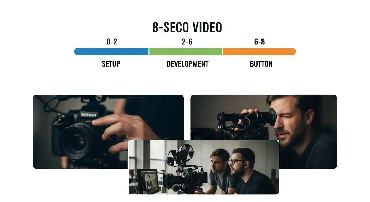 Eight-second scene atom storyboard grid for Veo 3 planning showing timeline breakdown and compositional elements for professional video production