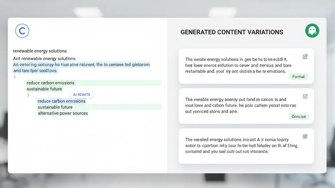 Screenshot of AI writing tools showing content generation examples and interface